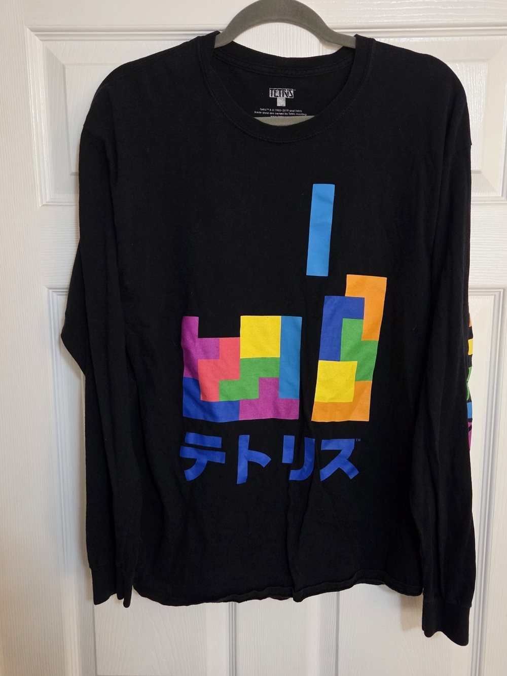 Tetris Black Long-Sleeve Graphic Tee - Color Block Design